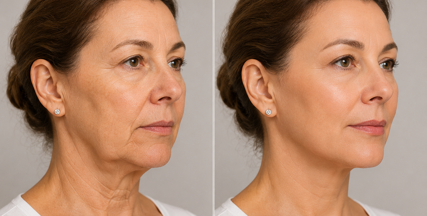 Woman discussing facelift goals with an aesthetic provider